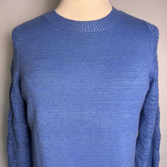 Christian Siriano Sweater Women's L Blue Pointelle Knit Pullover Split Hem 2/$25 - Picture 4 of 11